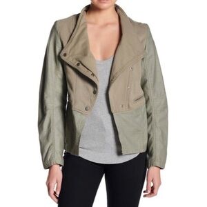 NWT Coffee Shop Slub Moto Jacket Asymmetric Snap Green